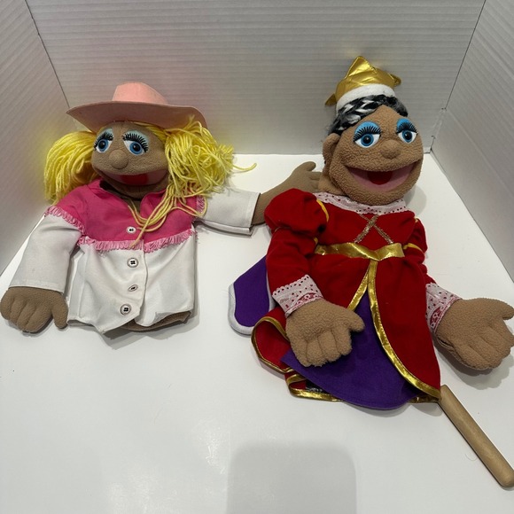 Other - Melissa & Doug Queen Carlotta Cowgirl Puppet Lot of 2 Rod Stains As Is